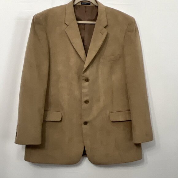 Stafford Men's Sport Jacket Blazer Size 48L Long Lined Brown Solid Polyester - Picture 1 of 10
